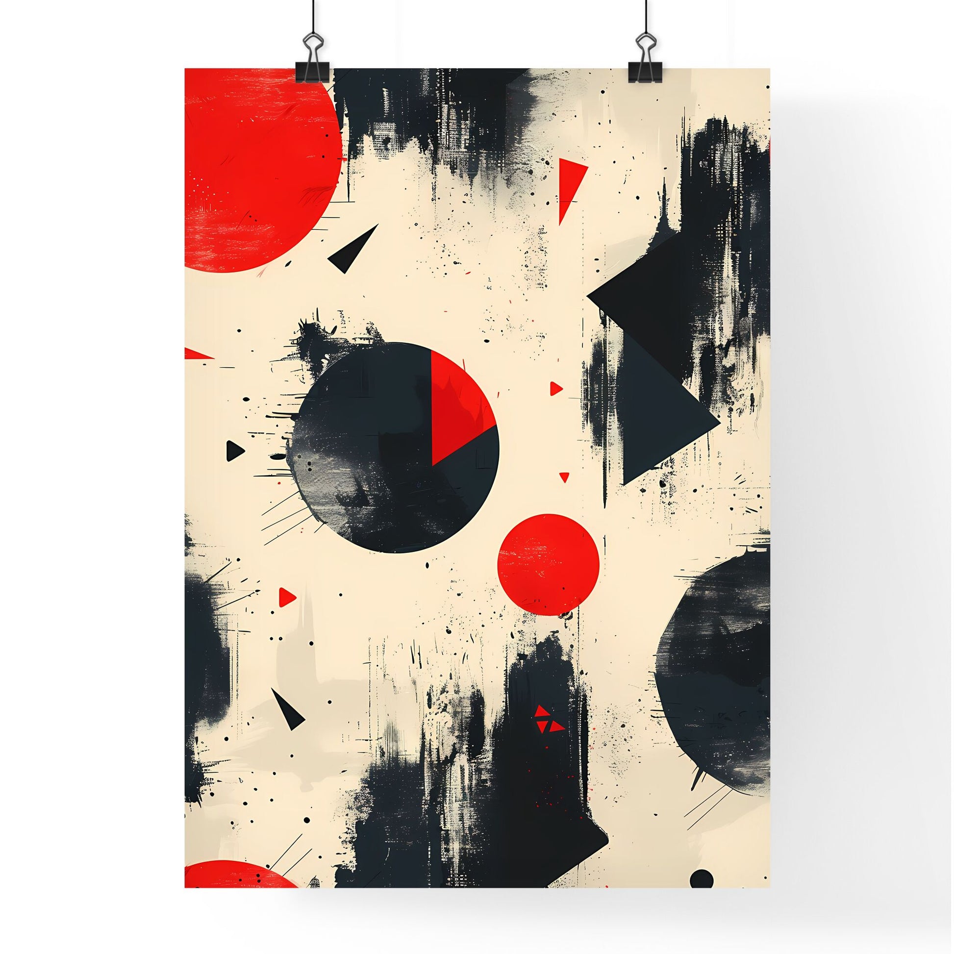 Vibrant Abstract Seamless Pattern: Black and Red Circles, Triangles, and Geometric Shapes Default Title