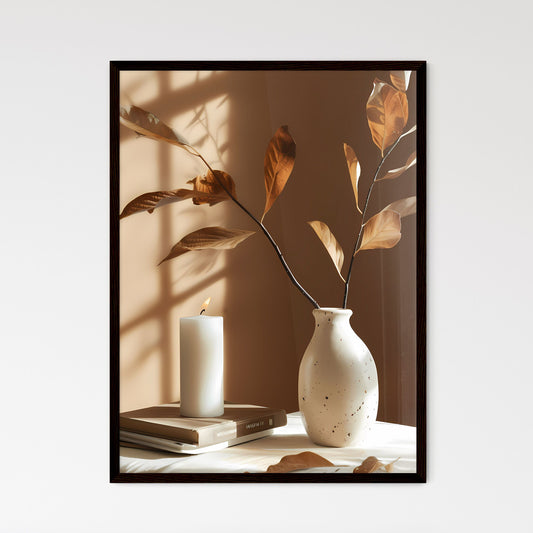 Still Life: Beige Vase, Candle, Books, Abstract Painting, Wall Art, Modern Decor, Home Interior, Nature Inspired, Vintage Style Default Title