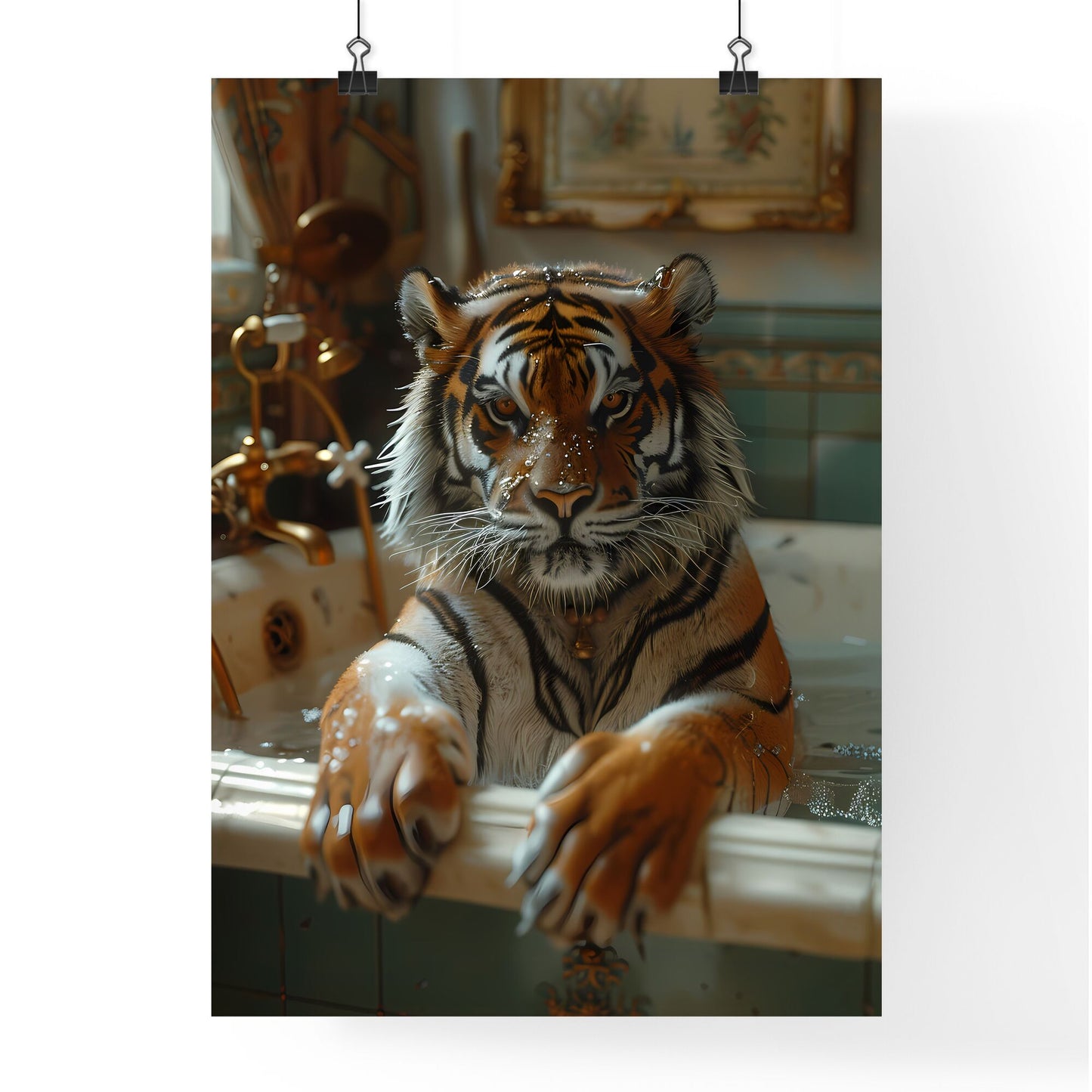 Whimsical Transgressive Art of a Tiger in a Bathtub, Storybook Illustration, HD, Ambient Occlusion Default Title