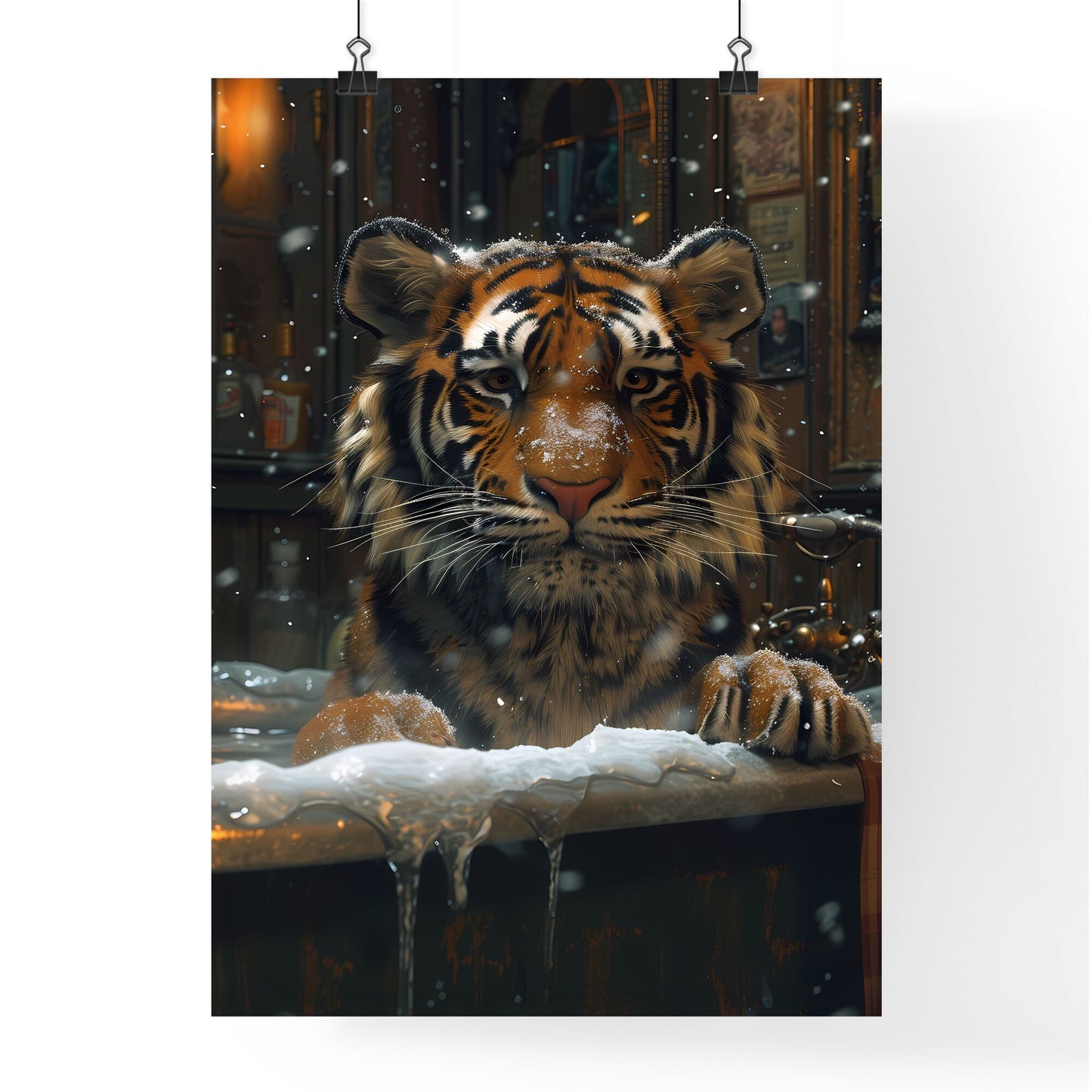 Whimsical Tiger Soaking in a Bathtub: Transgressive Storybook Illustration with Vibrant Colors and Ambient Occlusion Default Title