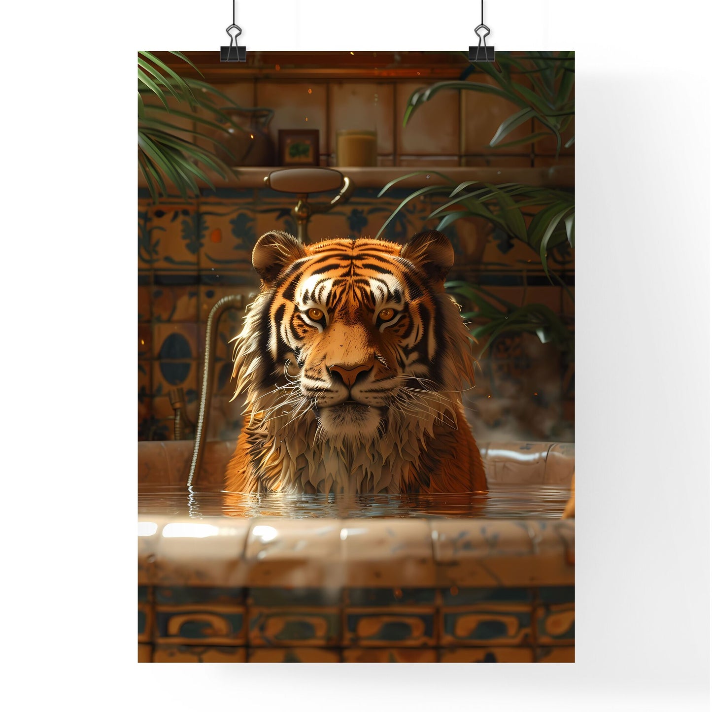 Vibrant Storybook Illustration: Surreal Tiger Bathtub, Art, Transgressive HD Default Title