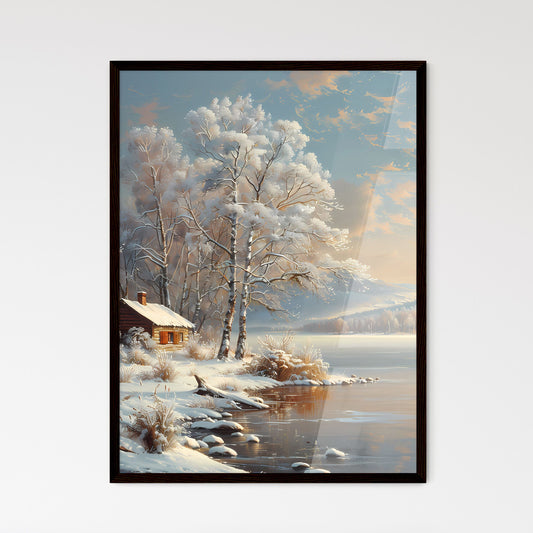 Winter Landscape with Frosted Trees, French Farmhouse, and Lakeside Cottage Default Title