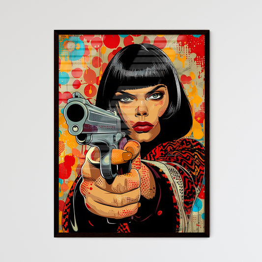 Hard Edge Pop Art Woman with Gun: Vibrant Painting Featuring Enlarged Print Screen Dots and Pop Art Color Schemes Default Title