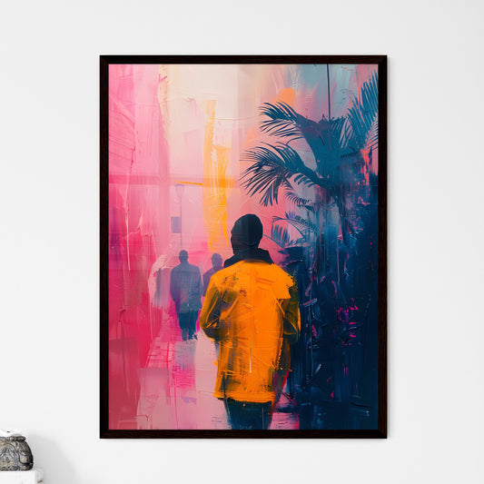 Abstract African Urban Art: Vibrant Pastel Painting Depicting Street Scene with Palm Trees and Figures Default Title