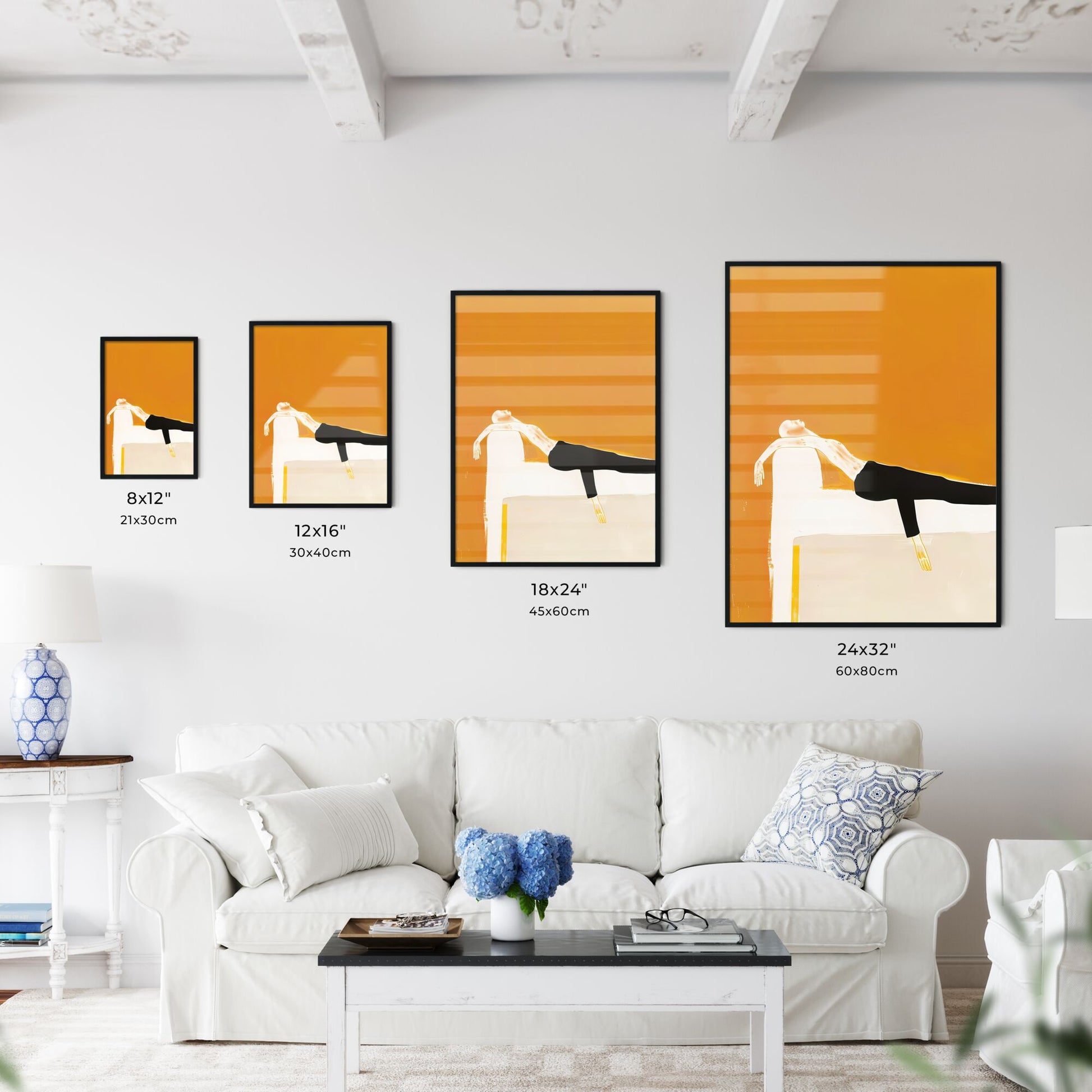 Vibrant Minimalistic Fine Art Print of a Person on a Couch: The Impression of Entrapment Default Title