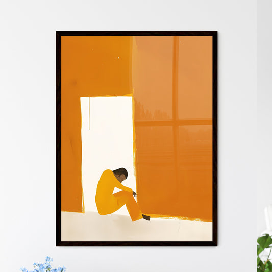 Minimalistic artfauvism painting, simplistic art - a man sitting in a doorway Default Title