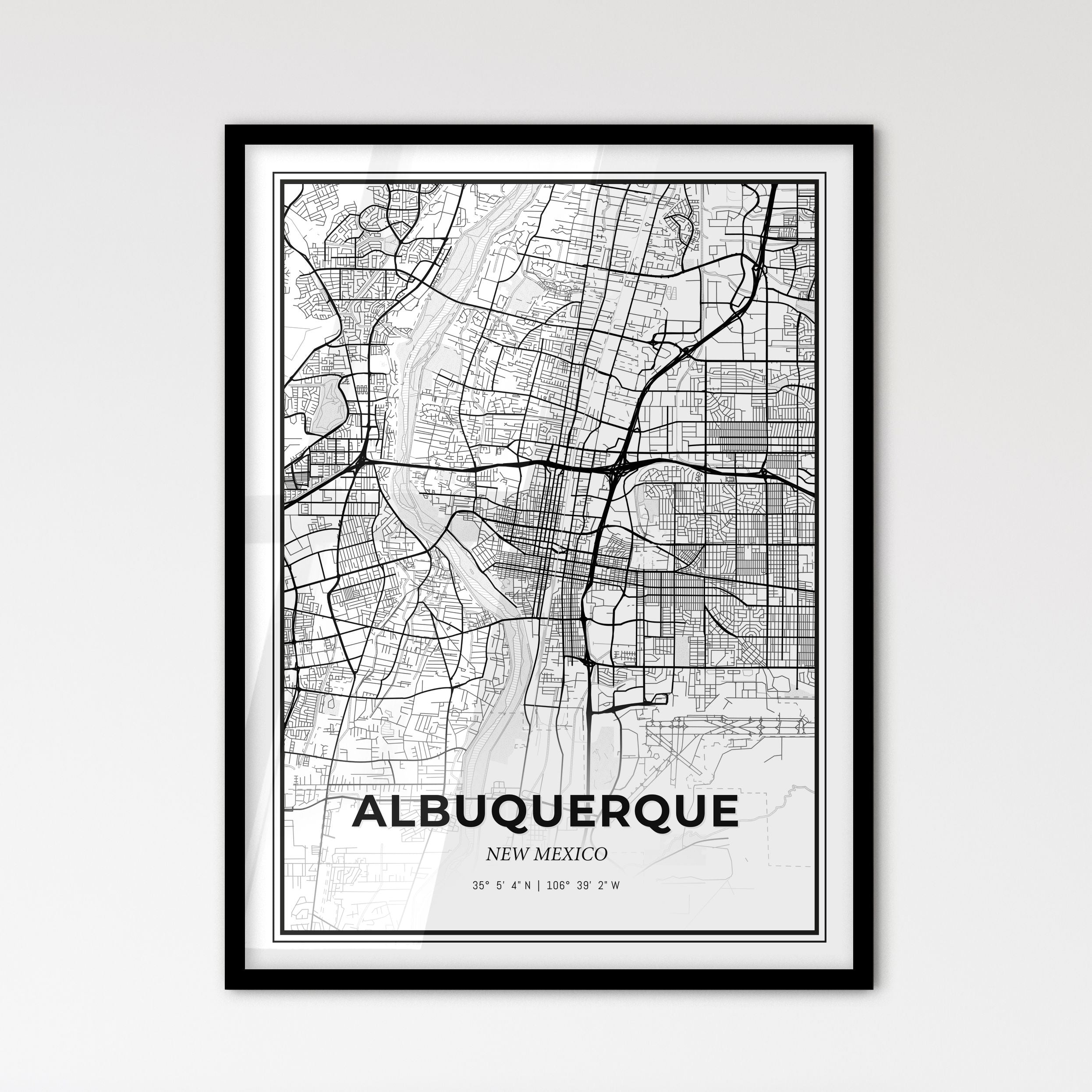 Albuquerque New Mexico Map - Black and White Art Print - HEBSTREIT