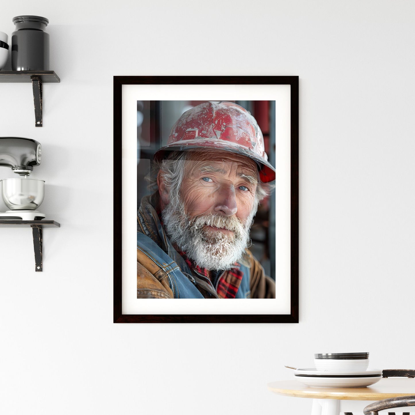 Artful Oil Painting: Rugged American Man in Hard Hat with Depth of Field Default Title