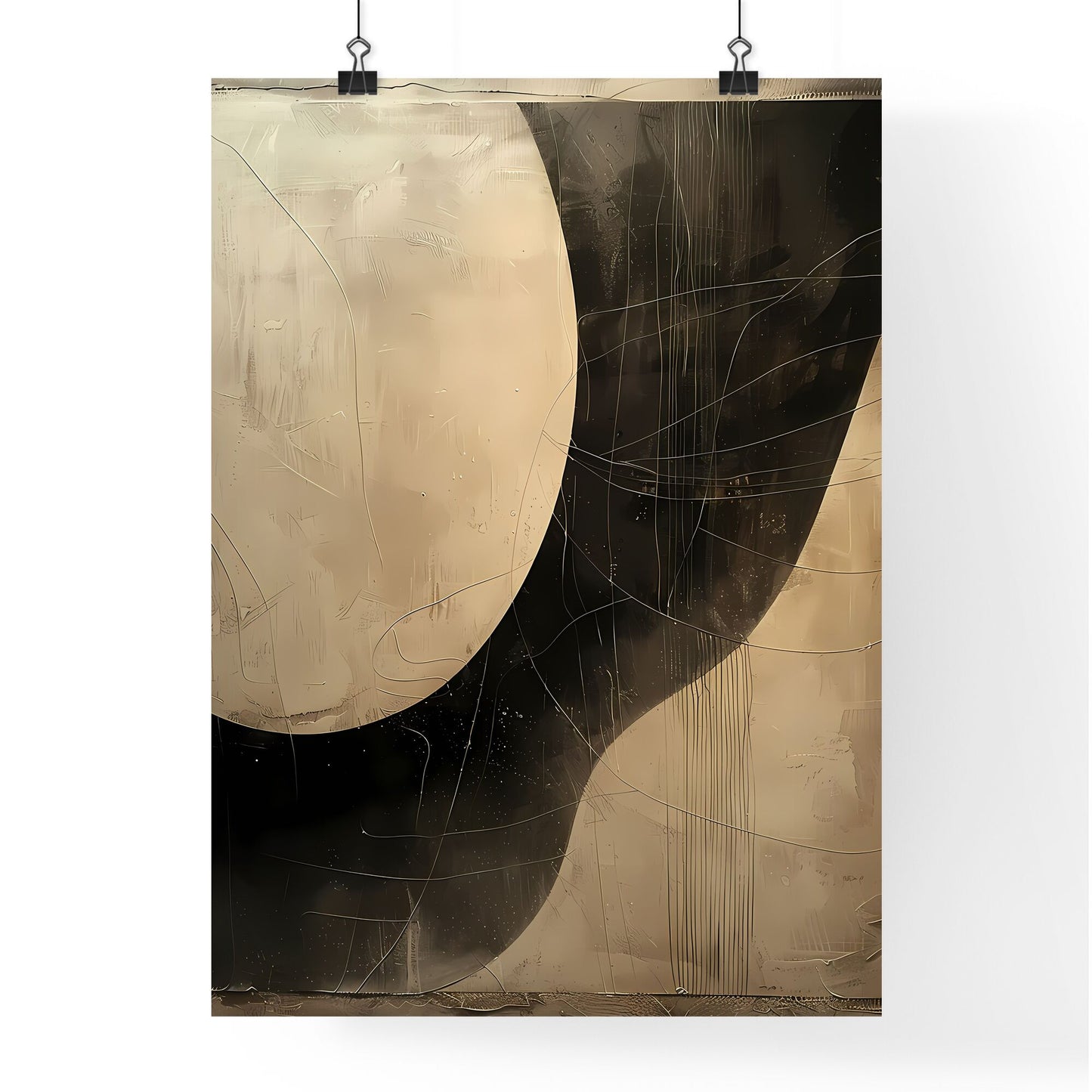 Abstract Canvas Art, Black and White, Irregular Curvilinear Forms, Textured Background, Serene Simplicity Default Title