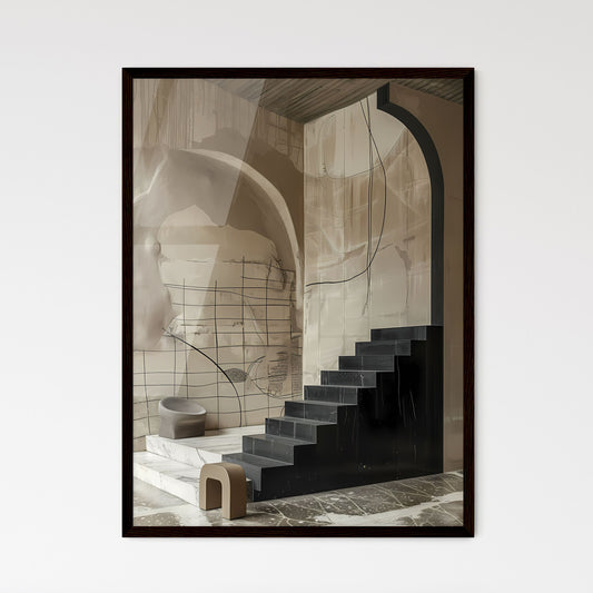Textured Black and White Abstract Staircase Painting with Curvilinear Forms and Serene Simplicity Default Title