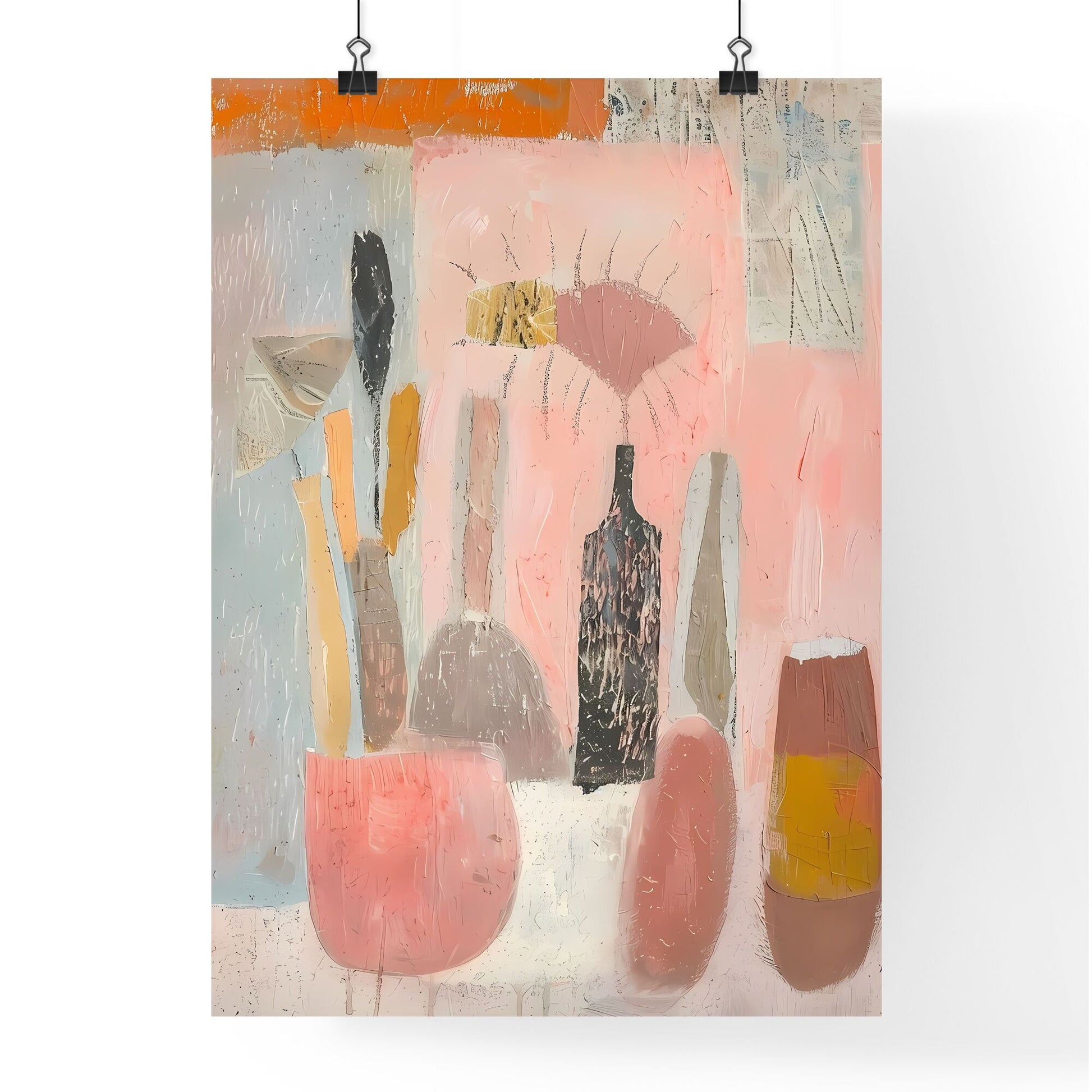Abstract Floral Vase Painting Inspired by Nature in Pink, Brown, Orange, Green Bloomsbury Style Default Title