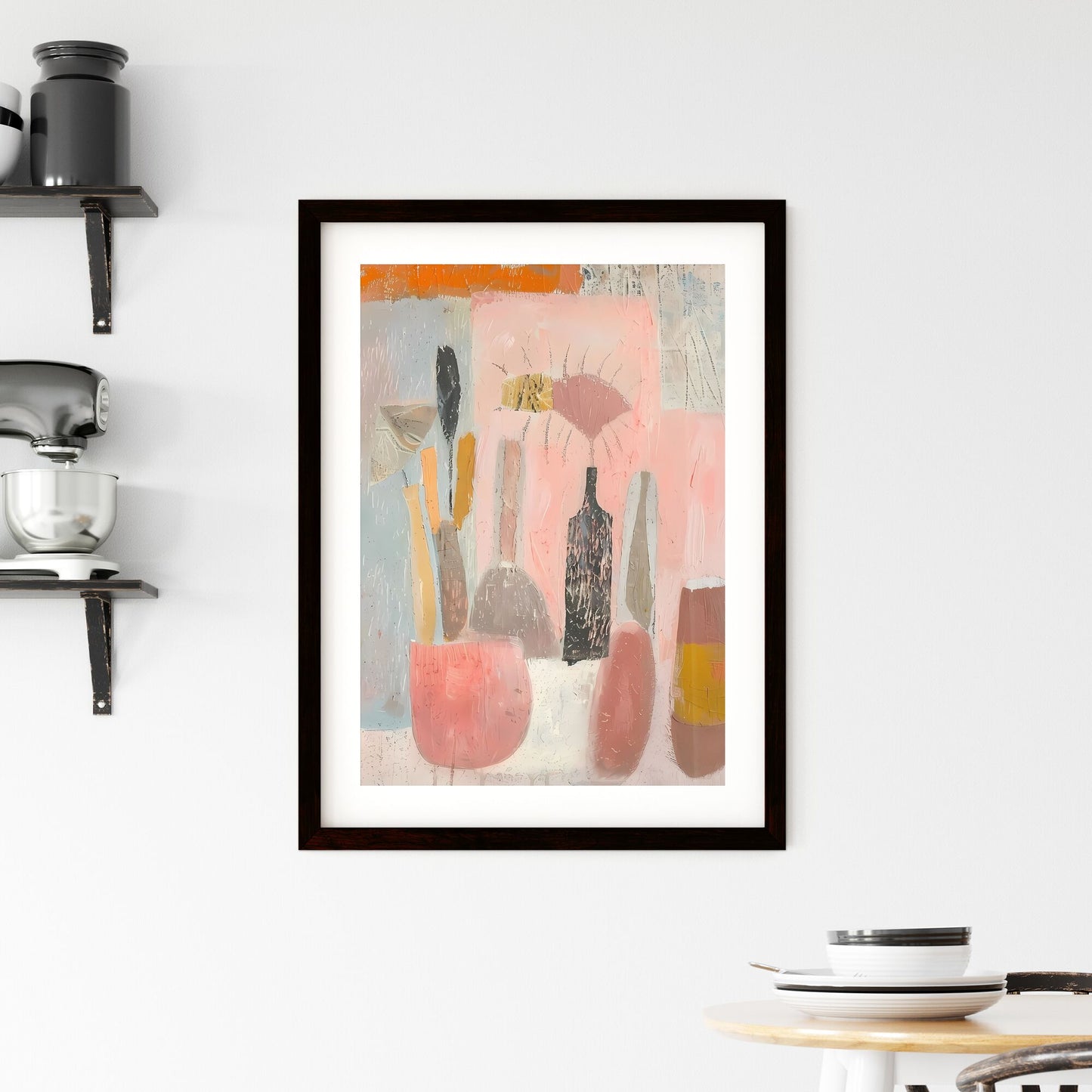 Abstract Floral Vase Painting Inspired by Nature in Pink, Brown, Orange, Green Bloomsbury Style Default Title