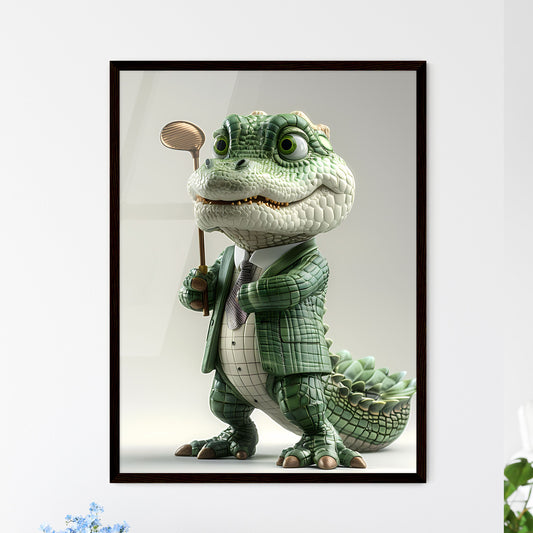3D Cartoon Anthropomorphic Alligator Golfer Character Statue Holding Golf Club on Isolated White Background, Digital Art Default Title