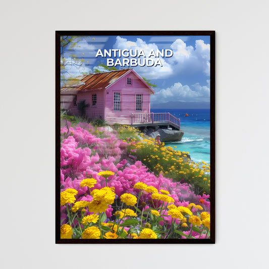 vibrant painting art Antigua and Barbuda North America pink house cliff by the water