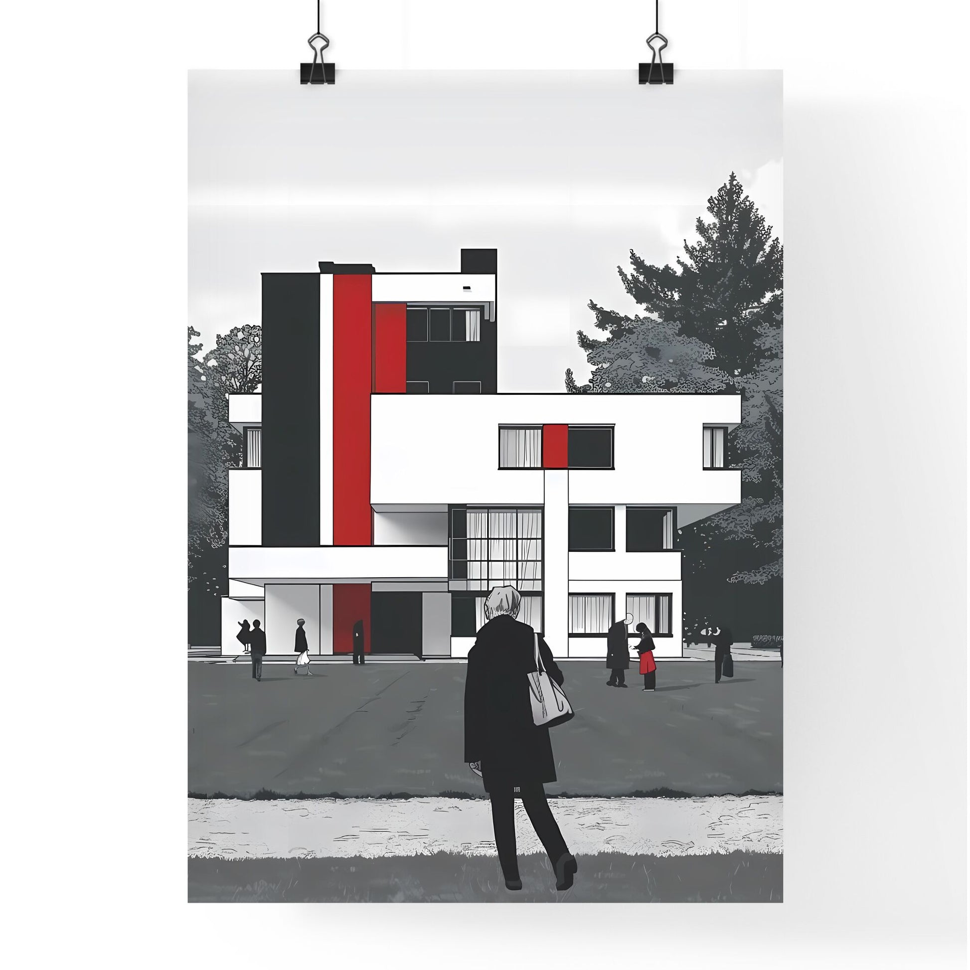 Black and white bauhaus minimalist poster design architecture city people building painting art vibrant Default Title