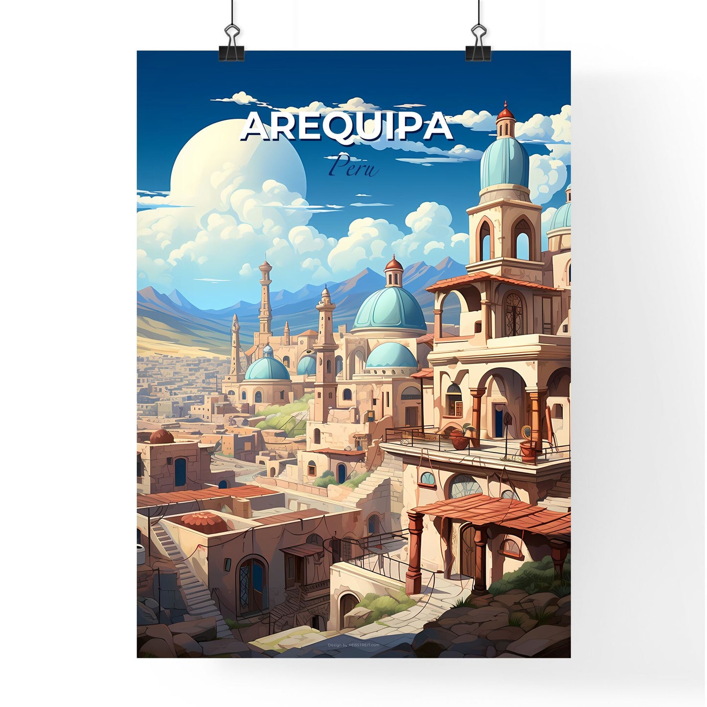 Artful City Skyline of Arequipa Peru with Azure Domes and Mountain Peaks Default Title