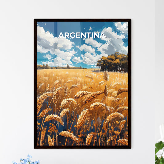 Artistic Wheat Field Painting from Argentina, South America, Featuring Trees and Expansive Blue Sky