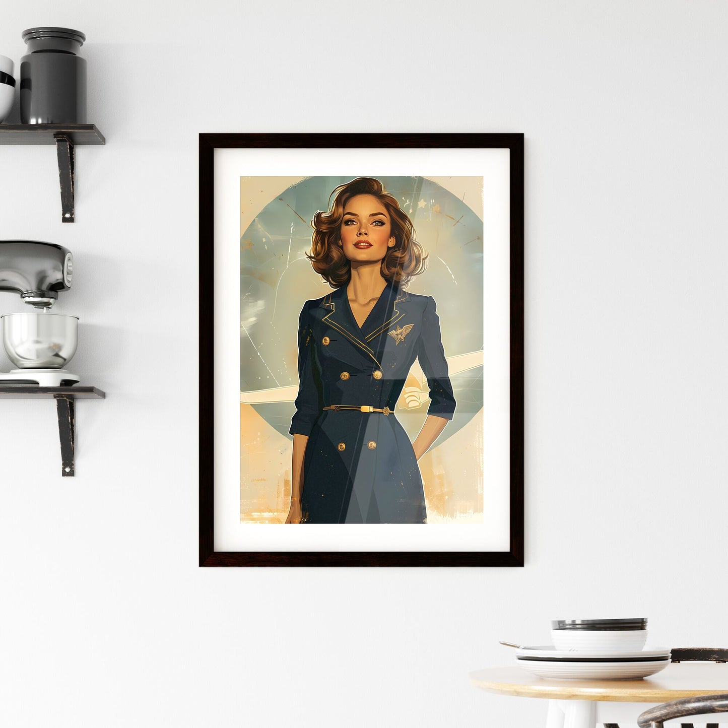 Art Deco Woman in Blue Dress Vintage Painting Retro Propaganda Art Default Title