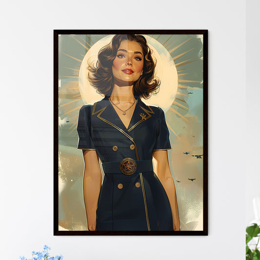 Art Deco Recruiting Propaganda: Golden Hour Pin-Up with Chestnut Bob in Blue Dress Default Title