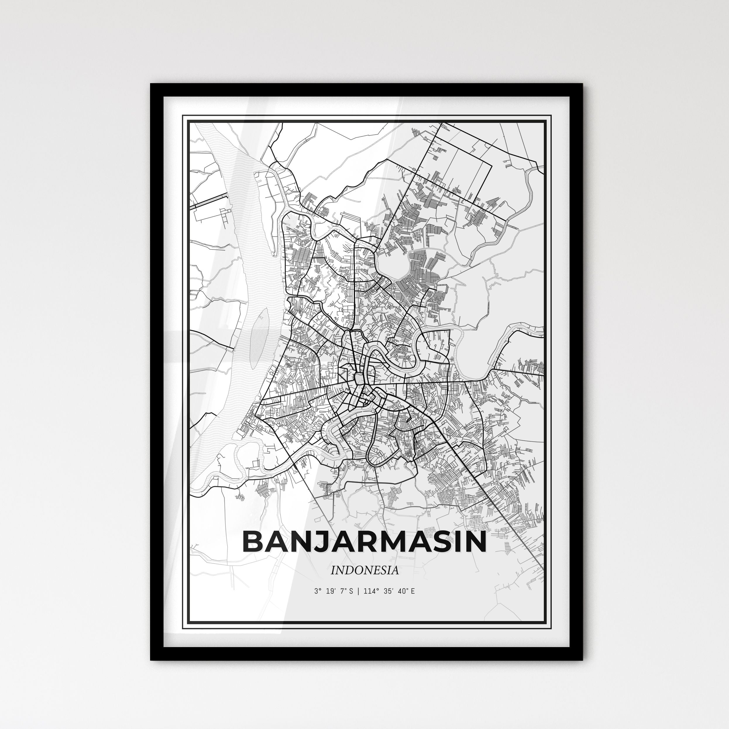 Banjarmasin Indonesia Map Black And White Art Print HEBSTREIT Banjarmasin Indonesia Minimal Map 995075 G1 
