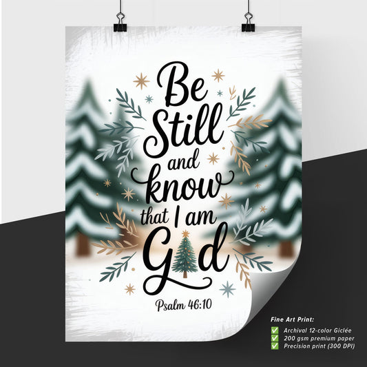 Be Still and Know That I Am God: Inspirational Psalm 46:10 Artwork with Nature Elements.