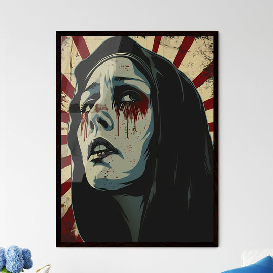 Striking Religious Iconography: Muted Pop Art Depiction of Mother Mary with Intricate Rayed Detail and Occult Horror Elements Featuring Woman with Blood Default Title