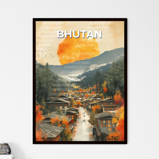 Bhutanese Town Art Painting, South Asia, Traditional, Culture, Architecture, Travel, Landscape