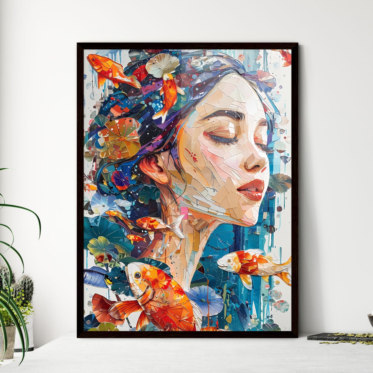 Colorful Pop Art Venus Mosaic: Vibrant Screen Printed Painting with Spray Paint and Fish Default Title