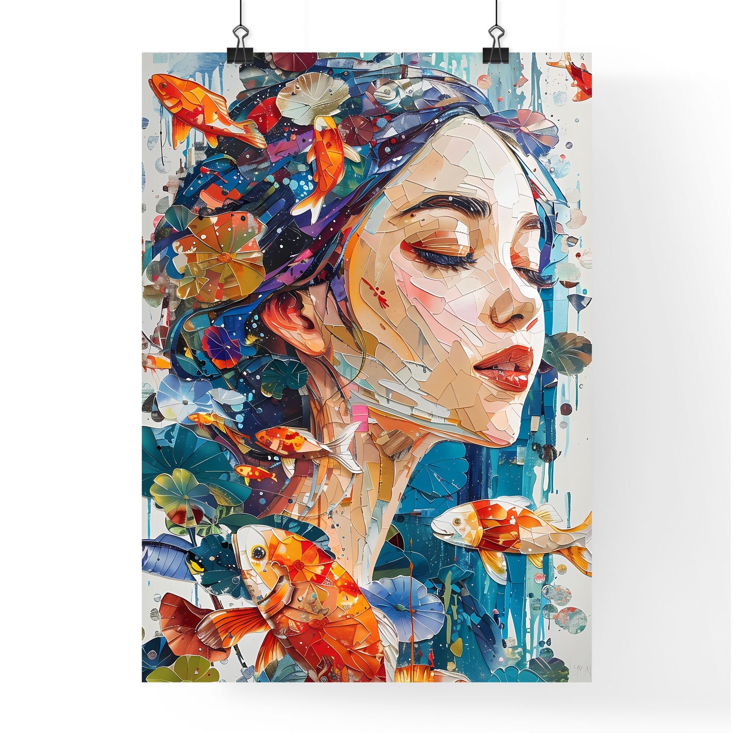 Colorful Pop Art Venus Mosaic: Vibrant Screen Printed Painting with Spray Paint and Fish Default Title