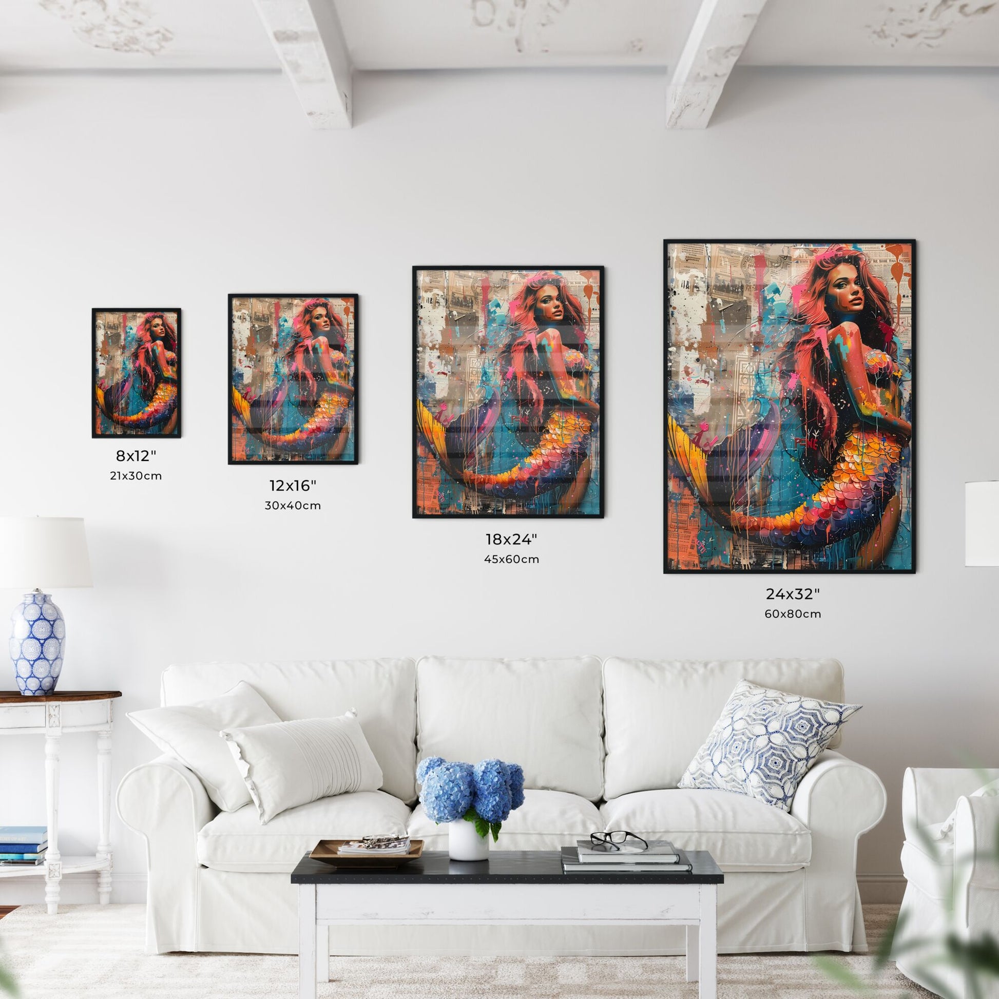 Vibrant Birth of a Mermaid: Pop Art Screen Print Trash Poster Painting Spray Paint Default Title