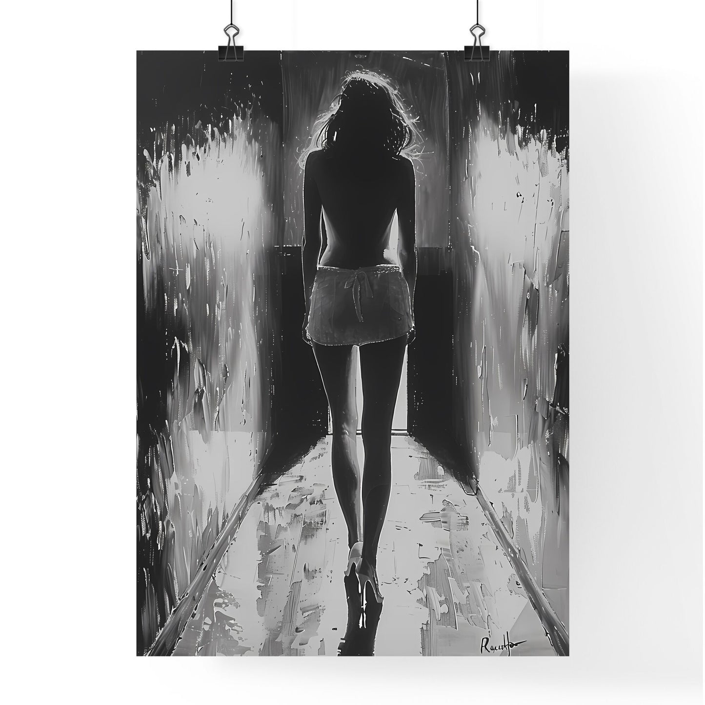 Mysteriously Elegant Monotone Femme Fatale in a Film Noir-Inspired Painting Default Title