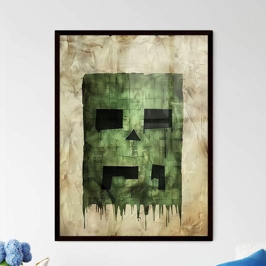 Minecraft-Inspired T-shirt Design Featuring a Vibrant Abstract Painting on a Green Background with a Blocky Pixelated Square Motif Default Title