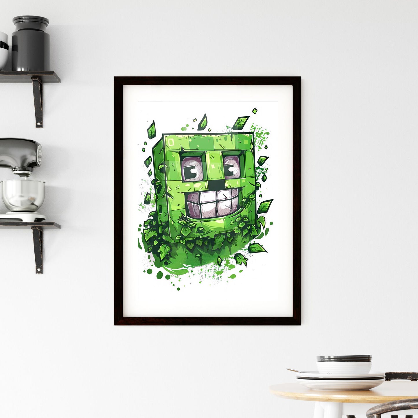 Green Background Minecraft Tshirt Logo Character Cartoon Face Digital Art Animated GIFs Vibrant Painting Default Title