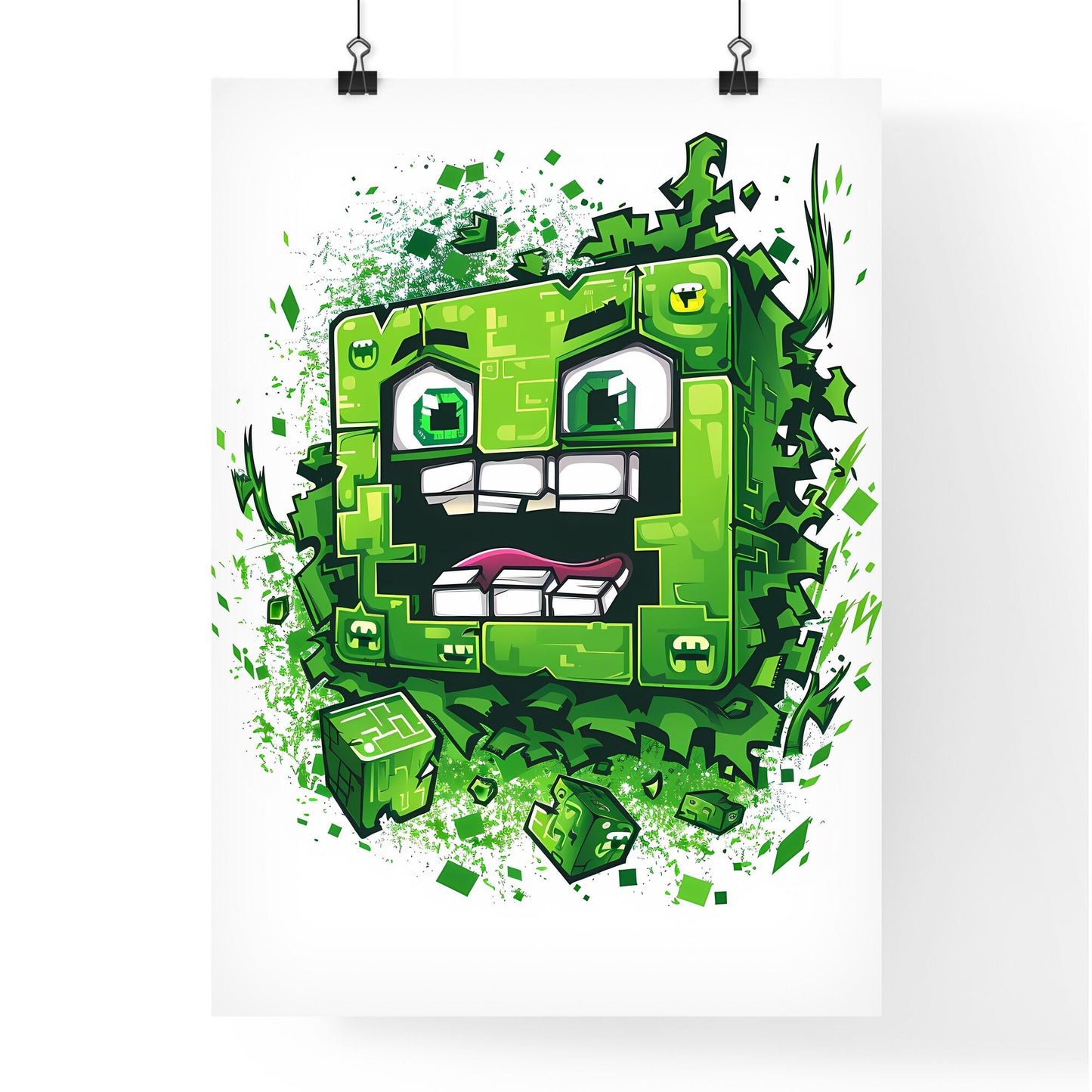 Surreal Cartoon Character Block to School Ozs Hombre T-Shirt Logo, Minecraft T-Shirt, New York School, Gadgetpunk, Future Tech, Chromatic, Animated Gifs, Creepypasta, Text-Based, Green Background Default Title