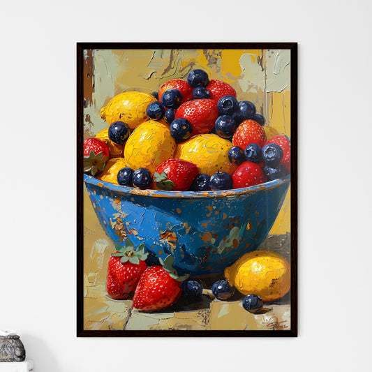 Whimsical Fruit Bowl Canvas Painting: Blue Bowl of Fruit with Strawberries and Blueberries Default Title