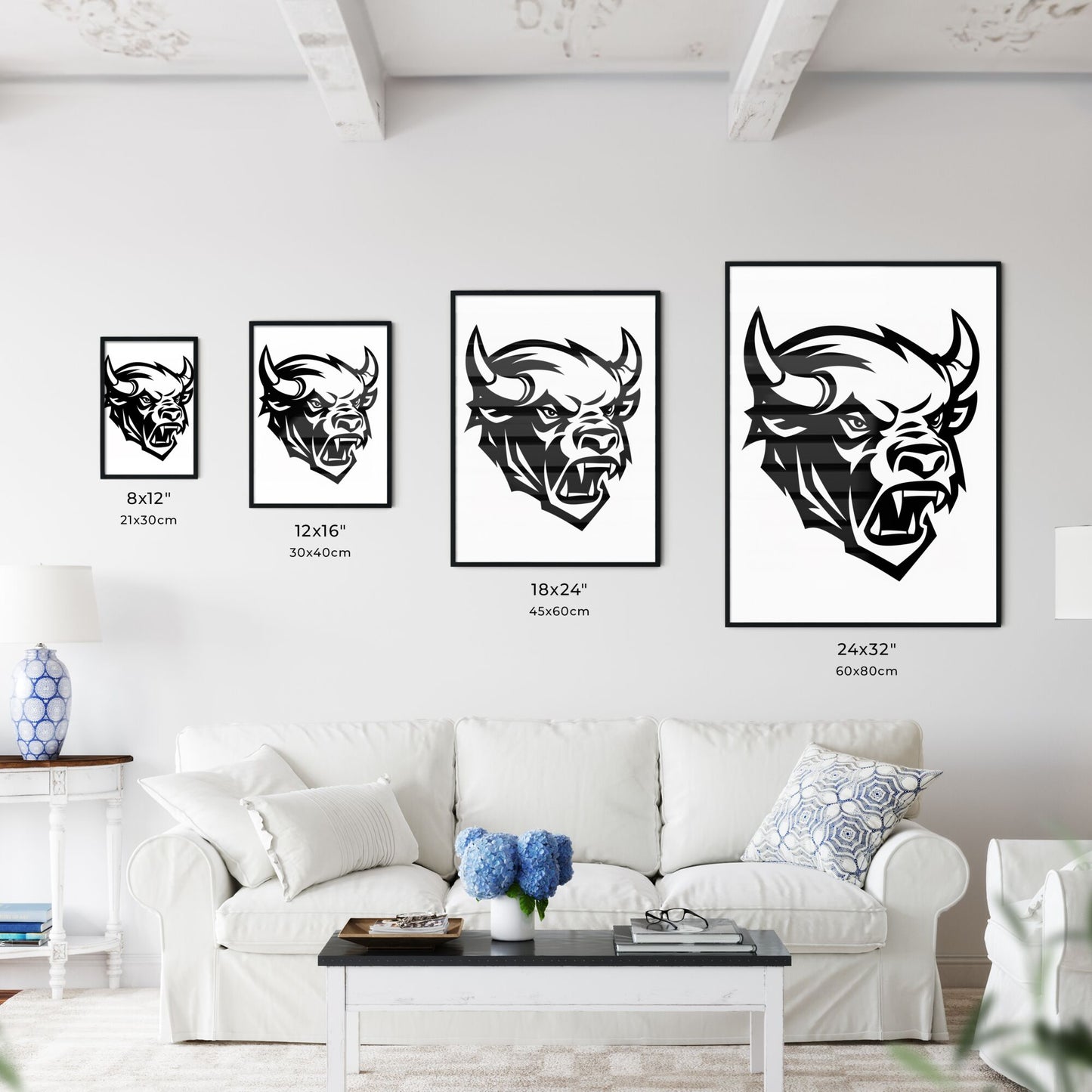 Bold and Vibrant Buffalo Art: Vinyl Sticker Style, Black and White Painting with Clean White Background - Clear, High-Quality Image Default Title