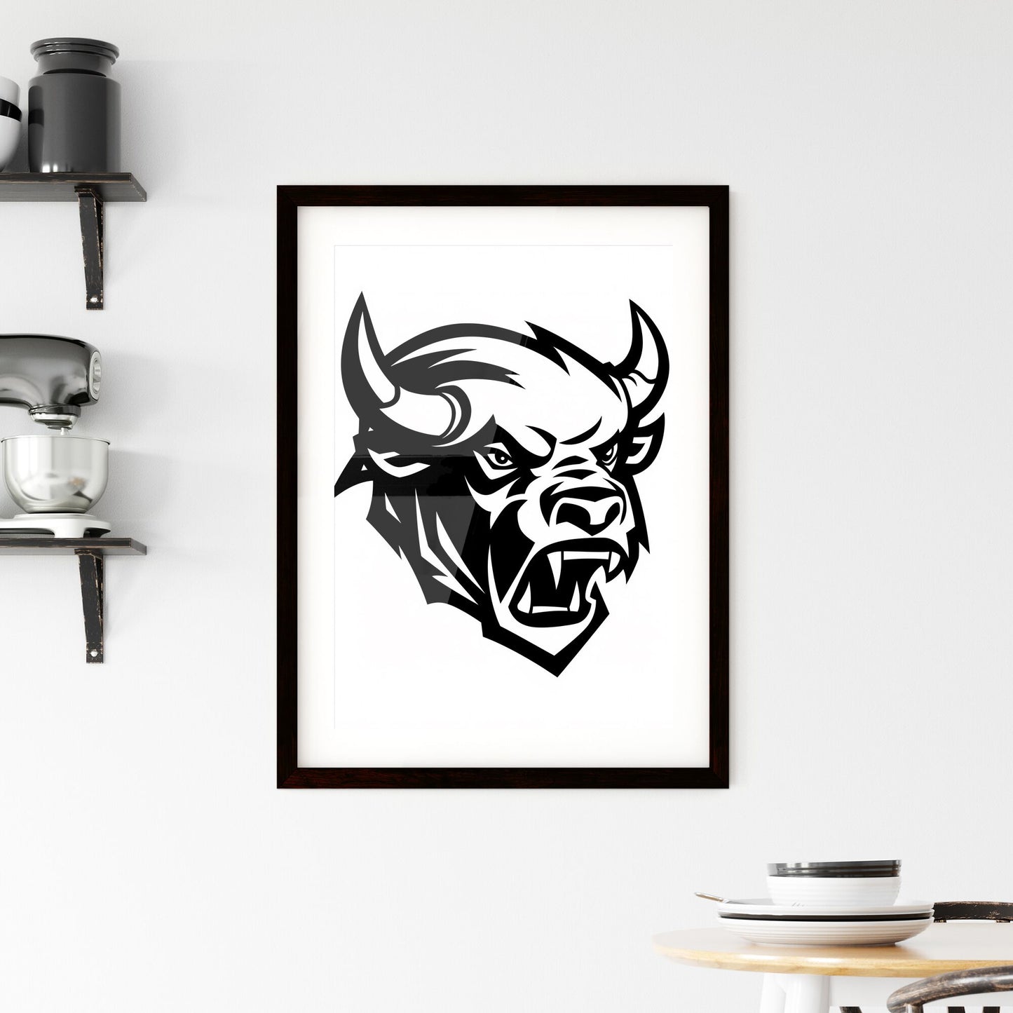 Bold Buffalo: Vibrant Artwork, Vinyl Sticker Style, Clean Black & White Design, Focus on Thick Lines, Clear Background Default Title