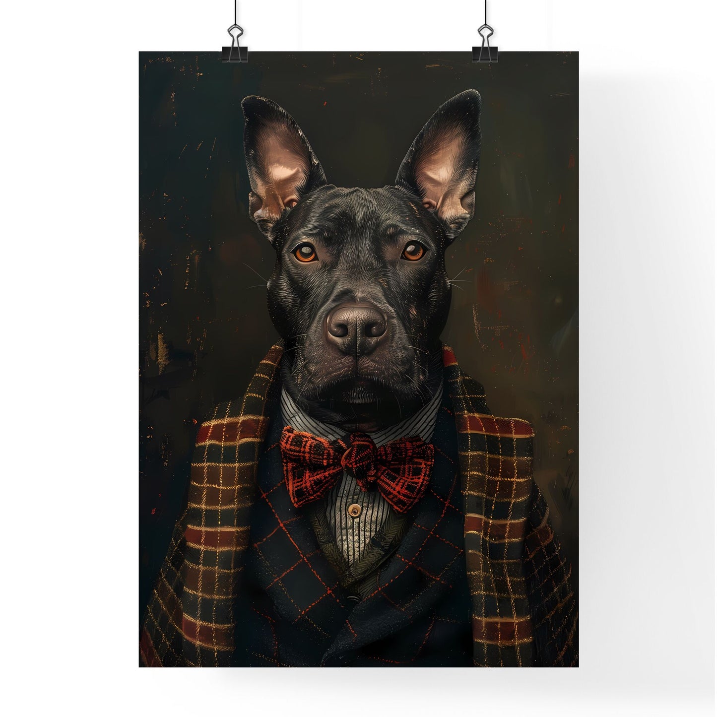 Artful Bull Terrier Painting in Suit and Bow Tie: Unique Dog Art for Collectors and Animal Lovers Default Title
