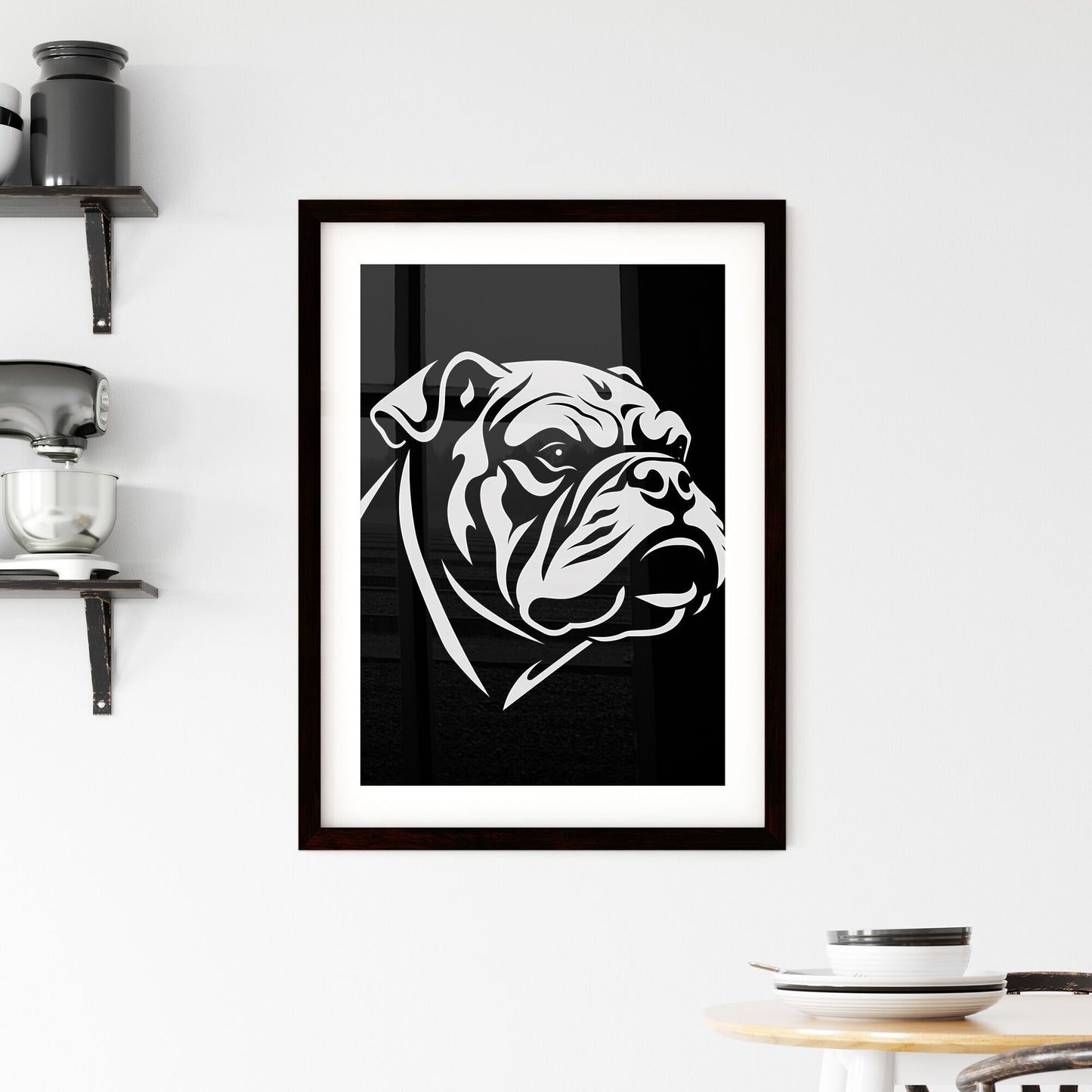 Painterly Bulldog Mascot Logo in Black and White with Bold Lines on Transparent Background Default Title
