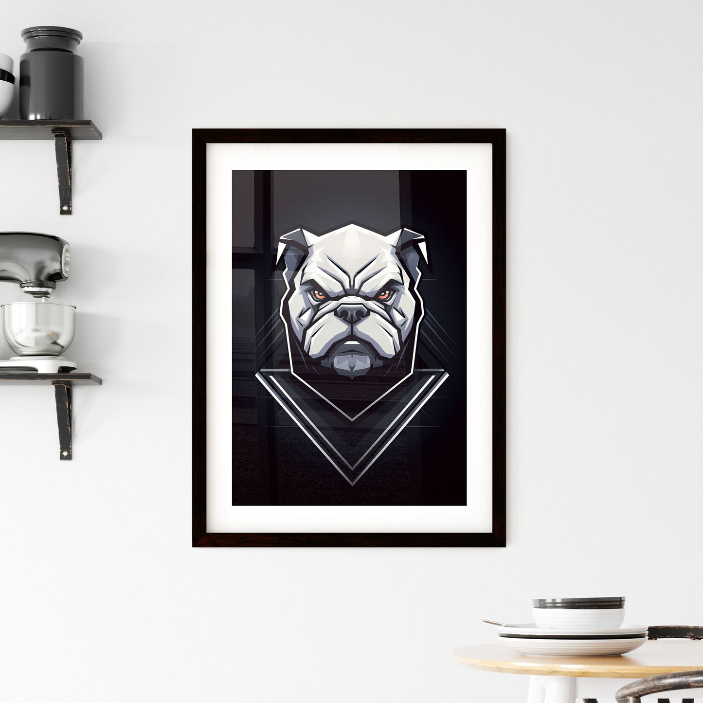 Vibrant Painting Bulldog Mascot Logo Thick Bold Black White Lines Red Eyes Clean White Default Title