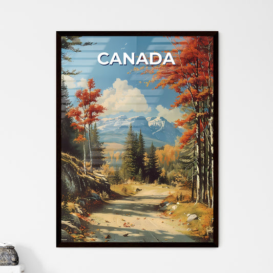 Vibrant North American Landscape Painting: Road, Trees, Mountains, Art, Canada