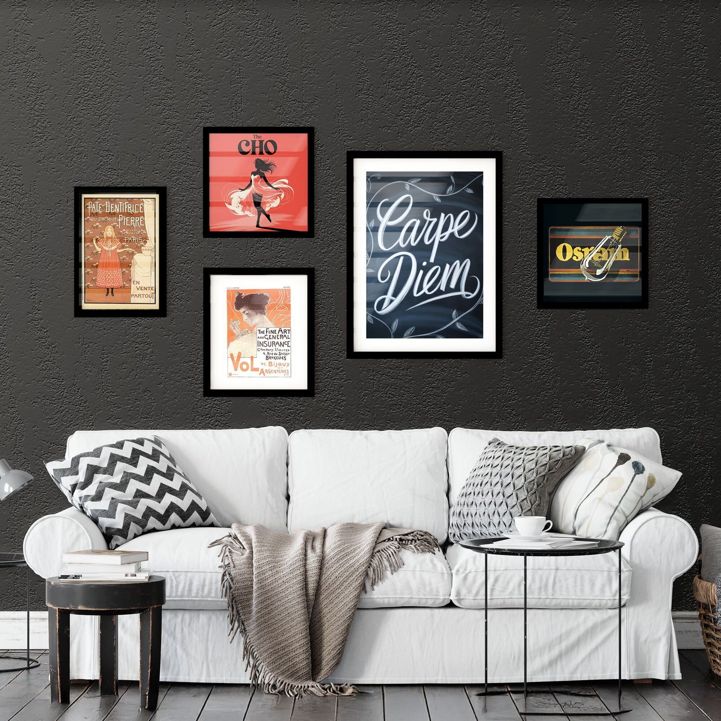 Chalkboard Art Featuring Inspirational 'Carpe Diem' Typography Surrounded by Decorative Leaves. Collection