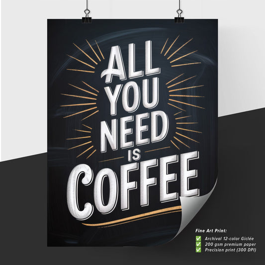 Chalkboard Design Featuring Inspirational Coffee Quote: 'All You Need Is Coffee'