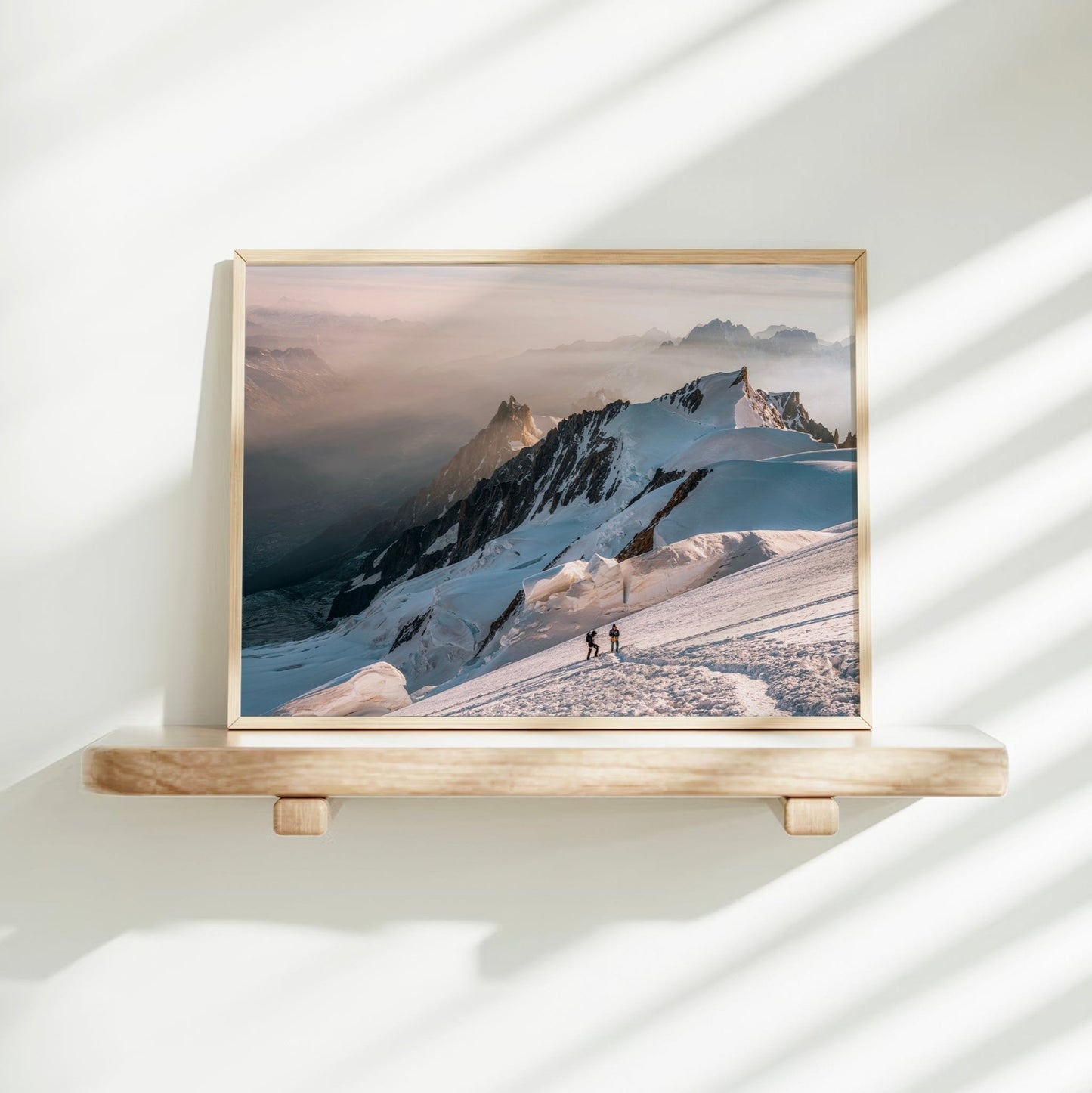 Mont Blanc Mountaineering Wall Art – Climbers at Sunrise, Chamonix Alpine Print