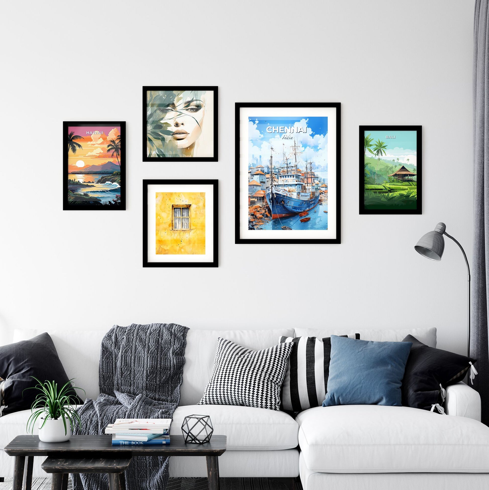 Chennai India Skyline Panoramic Painting Ship Watercolor Canvas Artwork Cityscape Default Title