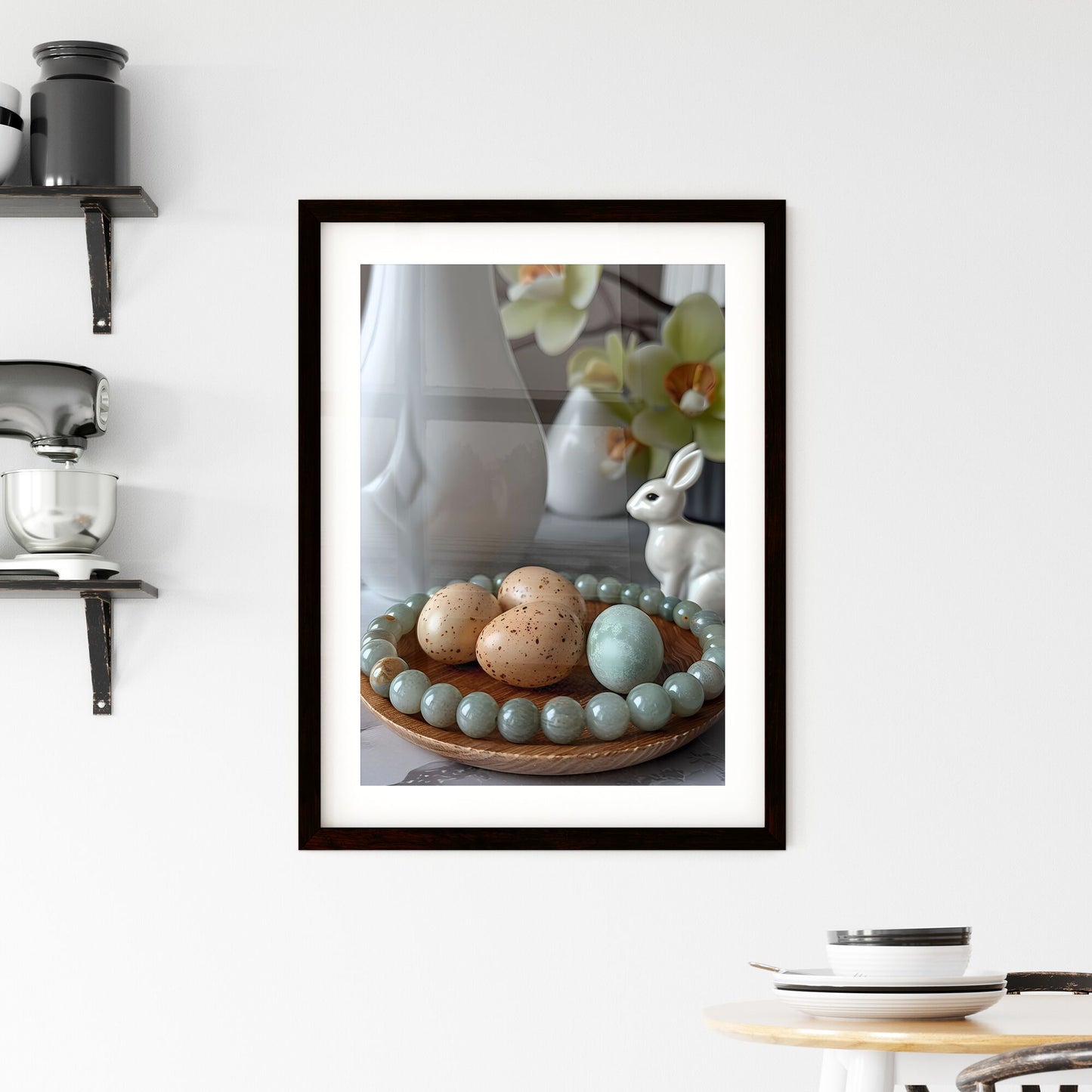 Artful Easter Still Life: Hand-Painted Bunny Figurine, Glass Bangle, Pastel Eggs Default Title