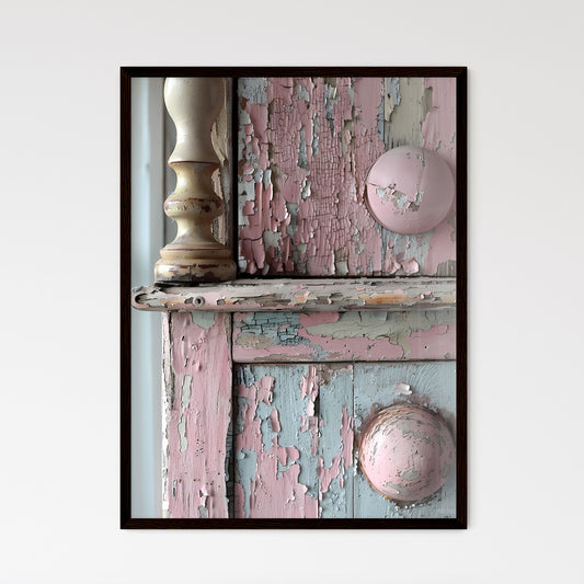 Close up of painted wood surface, vintage pastel bathroom cabinet with beige ivory details, distressed materials, minimalistic composition, neutral tones, soft lighting, focus on art aspect Default Title