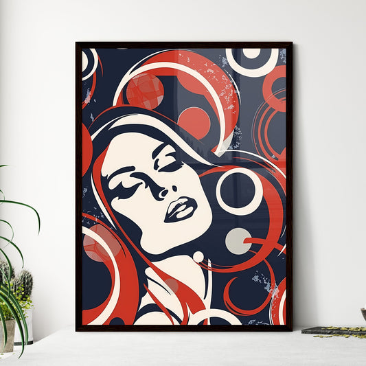 Vibrant Indonesian Art: Bold & Jazzy Flair of Dark Orange Woman with Red, White, and Blue Circles – Art Deco-inspired Stock Image! Default Title
