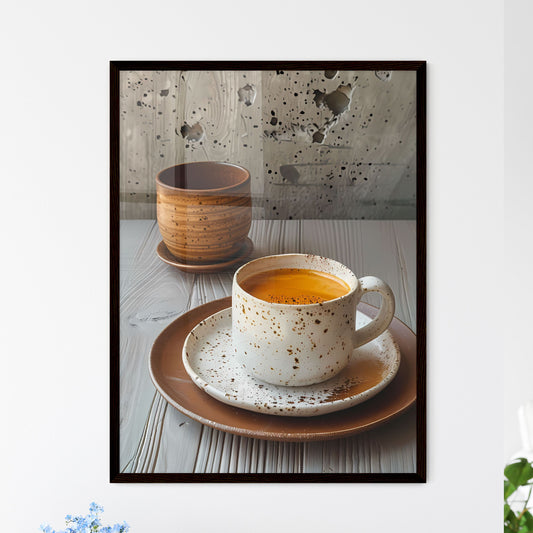 Artfully Arranged Minimalist Coffee Mug and Plates in Neo-Concrete Style, Featuring Vibrant Drugcore Elements and Provia Hyper-Realistic Water Default Title