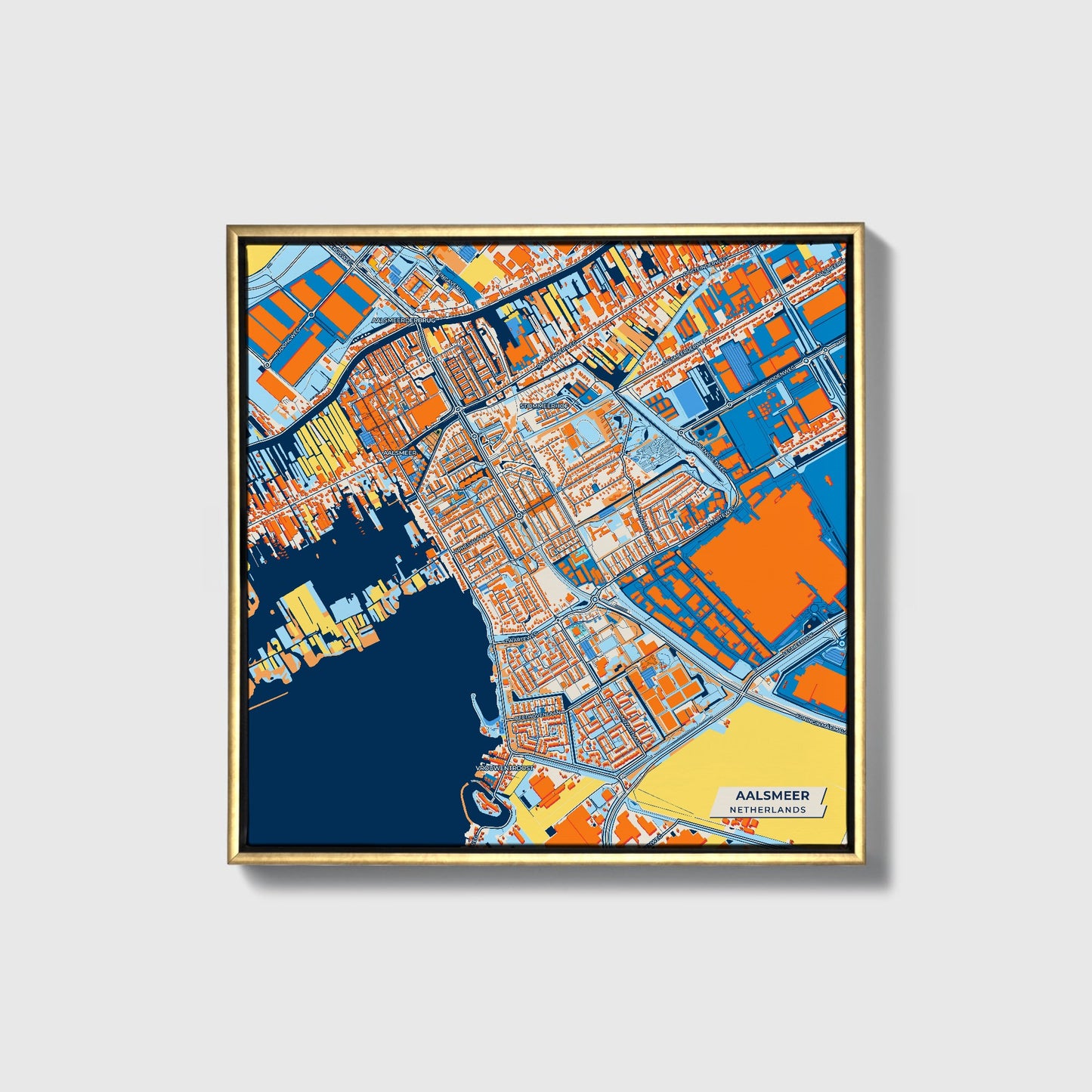 Aalsmeer Netherlands Colorful City Map Canvas Print • Gold Framed